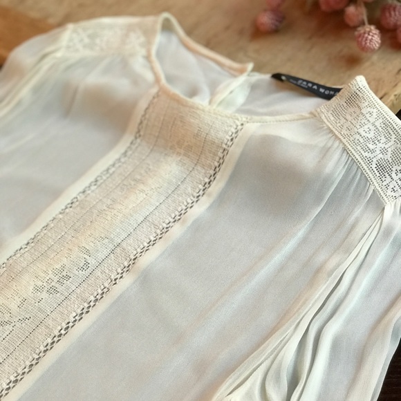 Zara Tops - Zara cream blouse with embroidery detail
